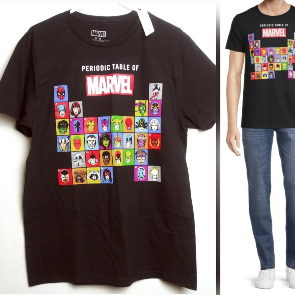 Marvel Black Unisex Comic Heroe On Villains Periodic Graphic Tee Short S…
